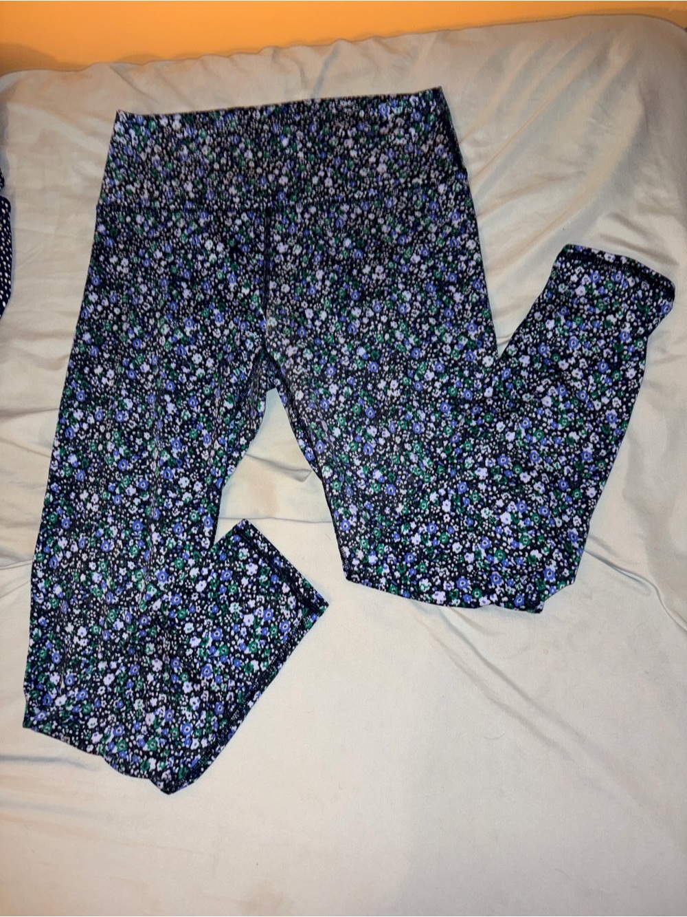 Floral Print Leggings - Blue/Black/Green
